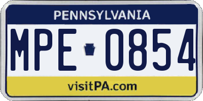 PA license plate MPE0854