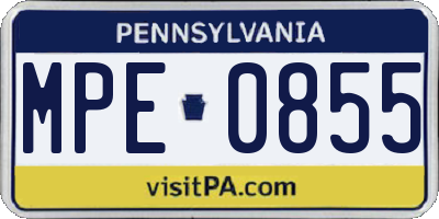 PA license plate MPE0855