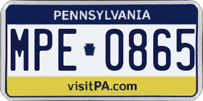 PA license plate MPE0865