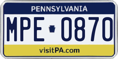 PA license plate MPE0870