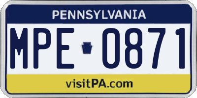 PA license plate MPE0871