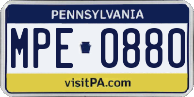 PA license plate MPE0880
