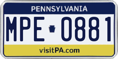 PA license plate MPE0881