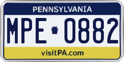 PA license plate MPE0882