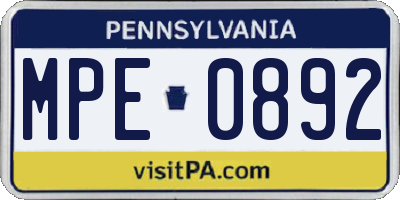 PA license plate MPE0892