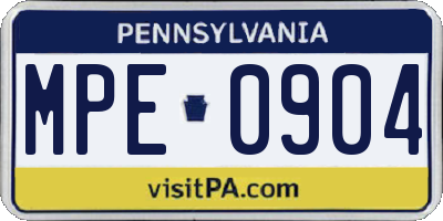 PA license plate MPE0904