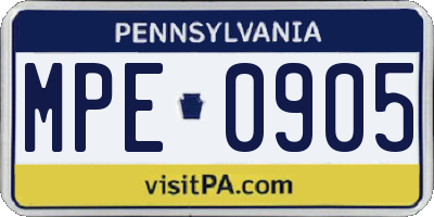PA license plate MPE0905