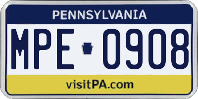 PA license plate MPE0908
