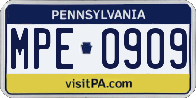 PA license plate MPE0909
