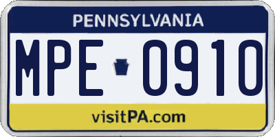 PA license plate MPE0910