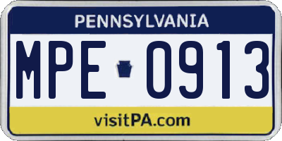 PA license plate MPE0913