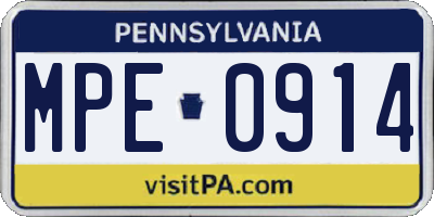 PA license plate MPE0914