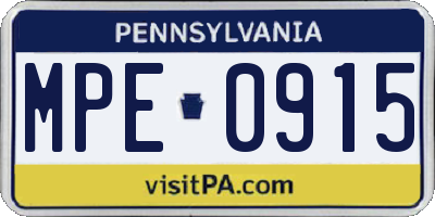 PA license plate MPE0915