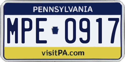 PA license plate MPE0917