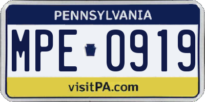 PA license plate MPE0919