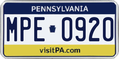 PA license plate MPE0920