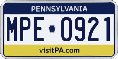 PA license plate MPE0921