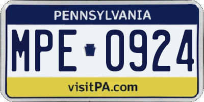 PA license plate MPE0924