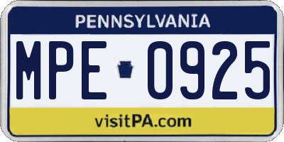 PA license plate MPE0925
