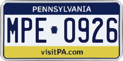 PA license plate MPE0926