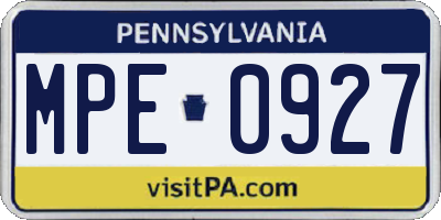 PA license plate MPE0927