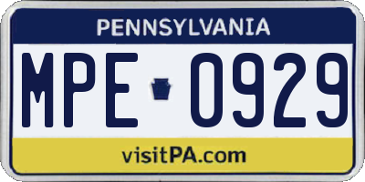 PA license plate MPE0929