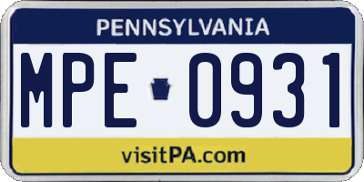PA license plate MPE0931