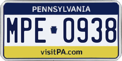 PA license plate MPE0938