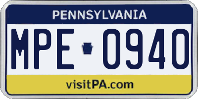 PA license plate MPE0940