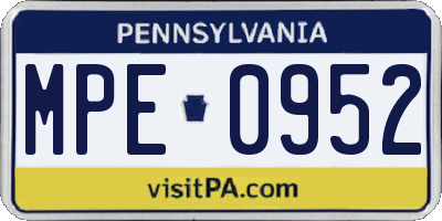 PA license plate MPE0952