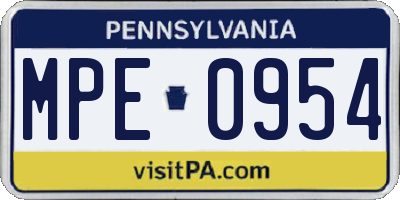 PA license plate MPE0954