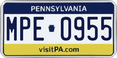 PA license plate MPE0955