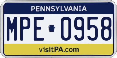 PA license plate MPE0958