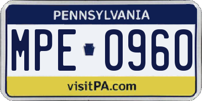 PA license plate MPE0960