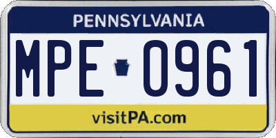 PA license plate MPE0961