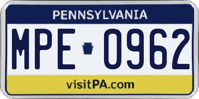 PA license plate MPE0962