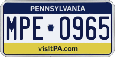 PA license plate MPE0965