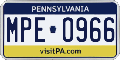 PA license plate MPE0966