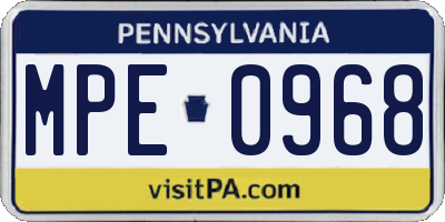 PA license plate MPE0968