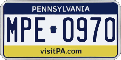 PA license plate MPE0970