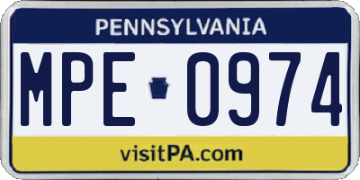 PA license plate MPE0974