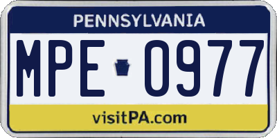 PA license plate MPE0977