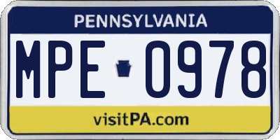 PA license plate MPE0978