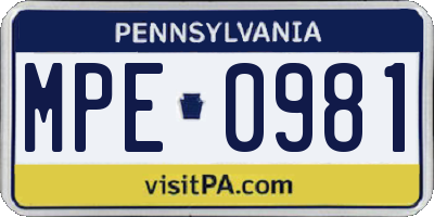 PA license plate MPE0981