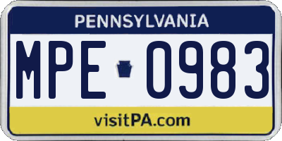 PA license plate MPE0983