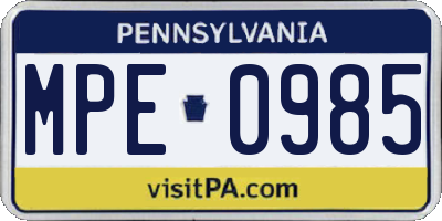 PA license plate MPE0985