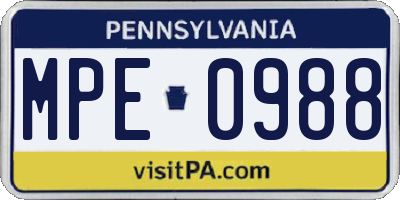 PA license plate MPE0988