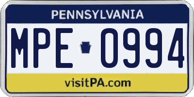 PA license plate MPE0994