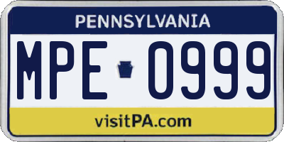 PA license plate MPE0999