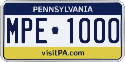 PA license plate MPE1000